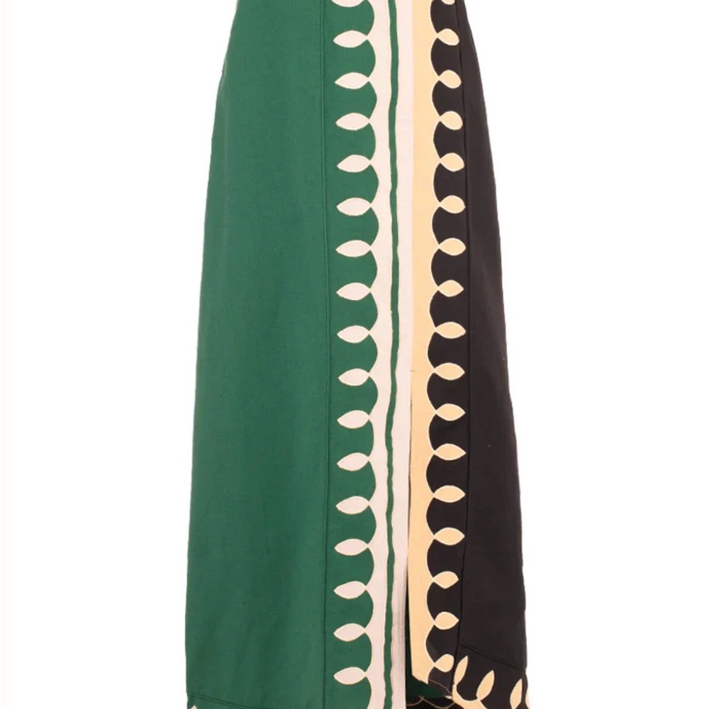 Anna Cate Green and Black Colorblock Maxi Skirt with Side Slit - Picture 3 of 13